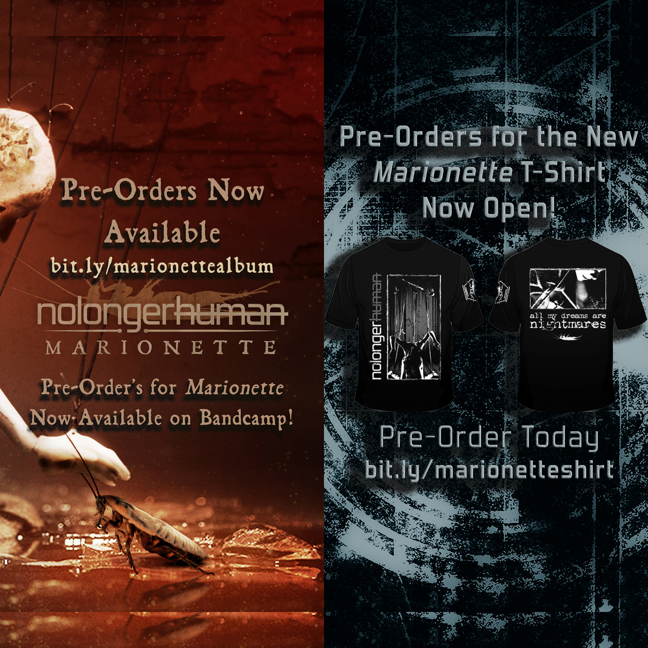 Pre-Orders for the Fourth Upcoming nolongerhuman Album, Marionette + New Shirts Are Now Available!