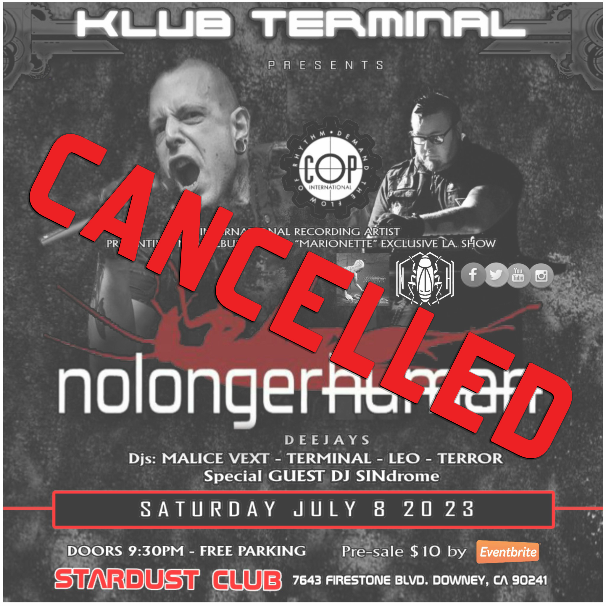 Saturday’s Show at Klub Terminal Cancelled